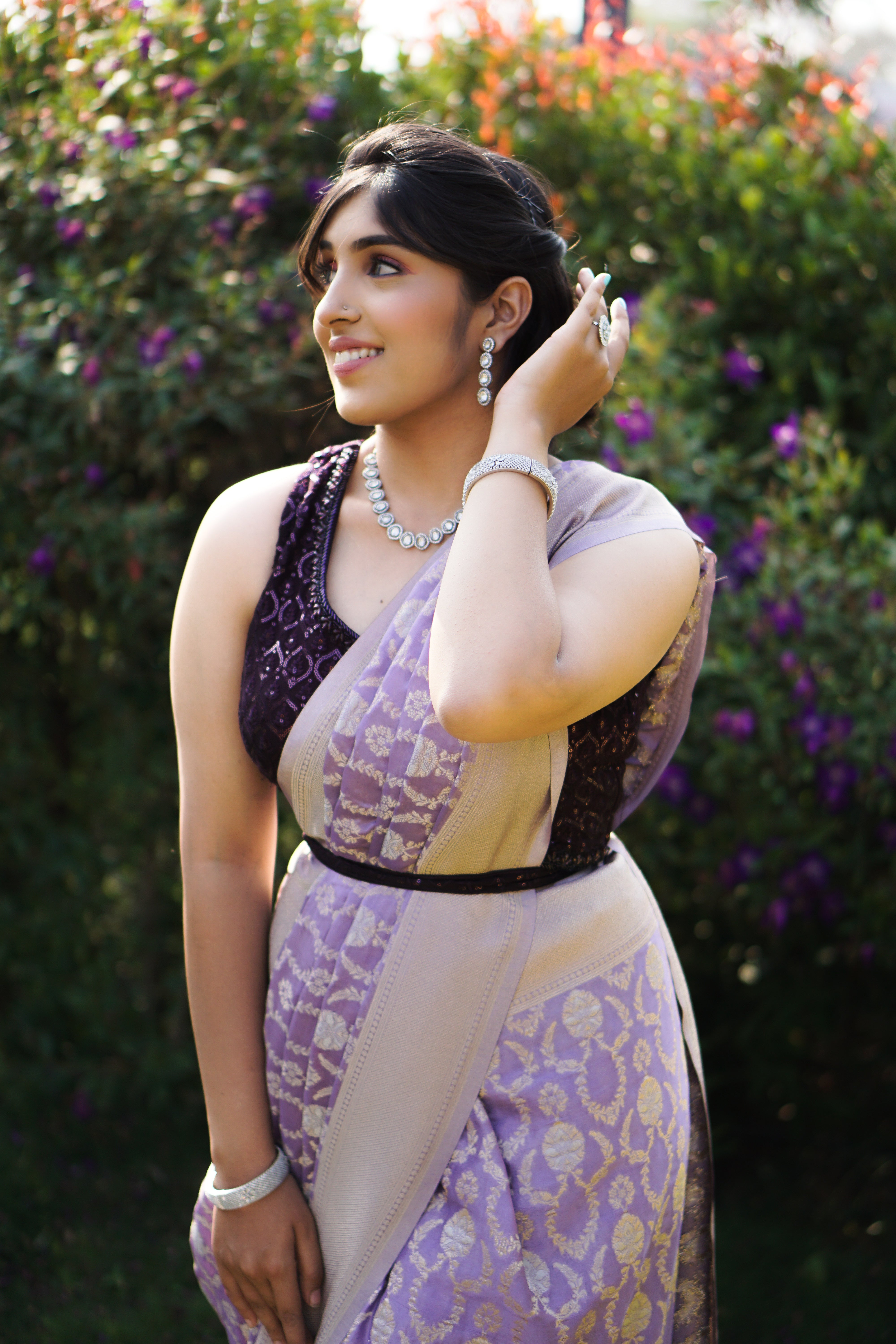 Lavender Khadi Georgette Silk Saree by Isha Silks