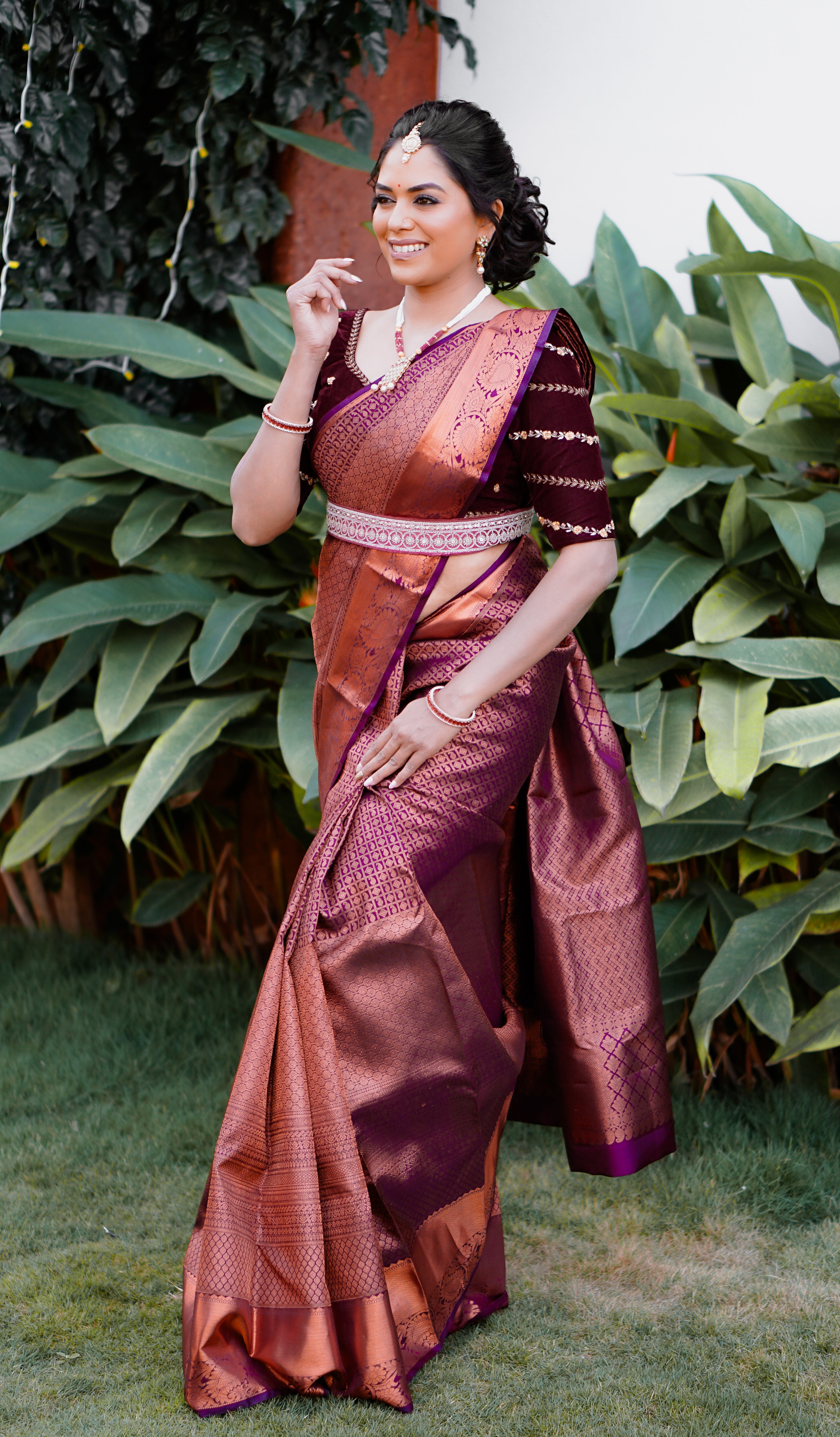 Garnet Maroon Kanchi Silk Saree by Isha Silks