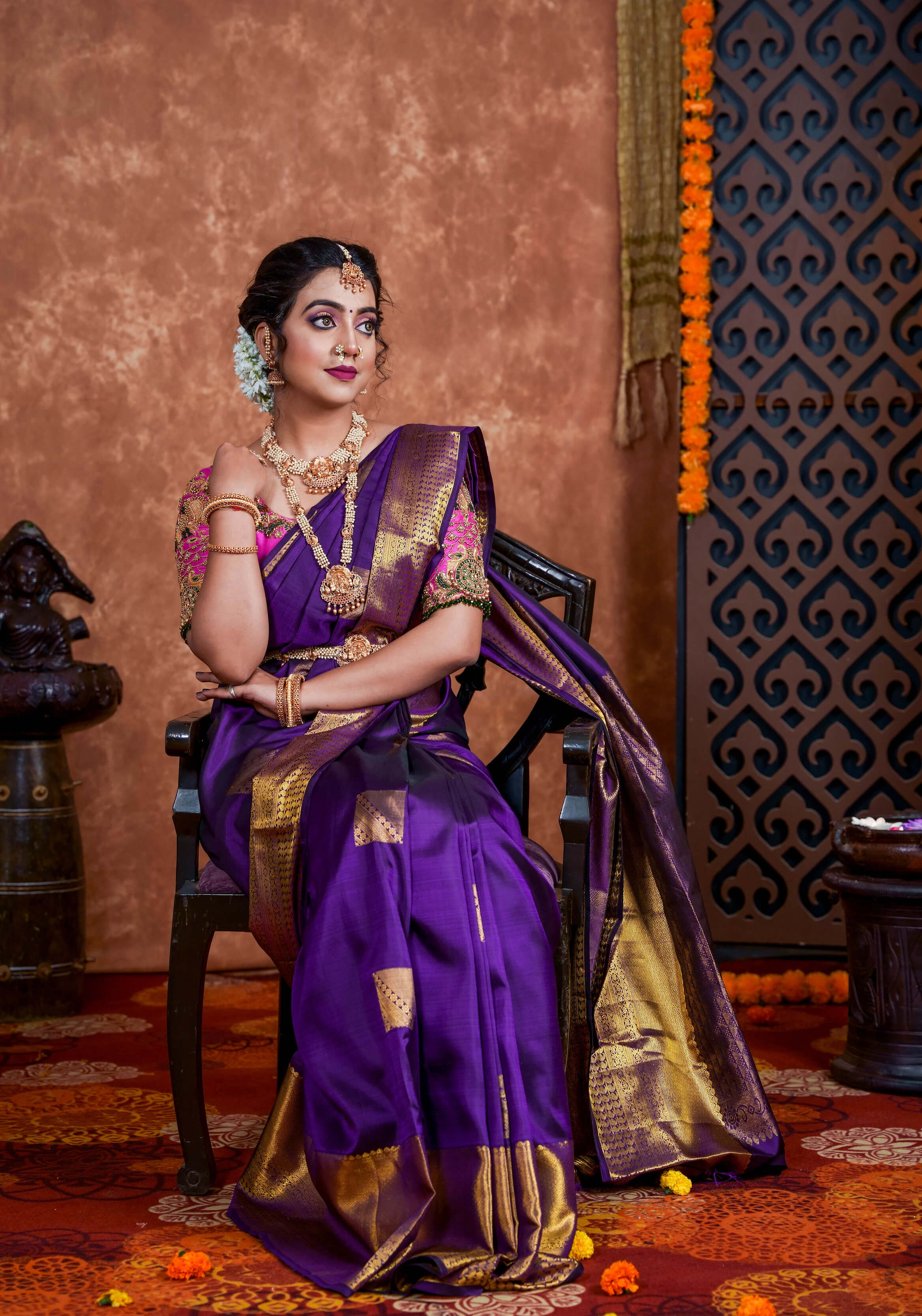 Purple Handloom Pure Silk Saree