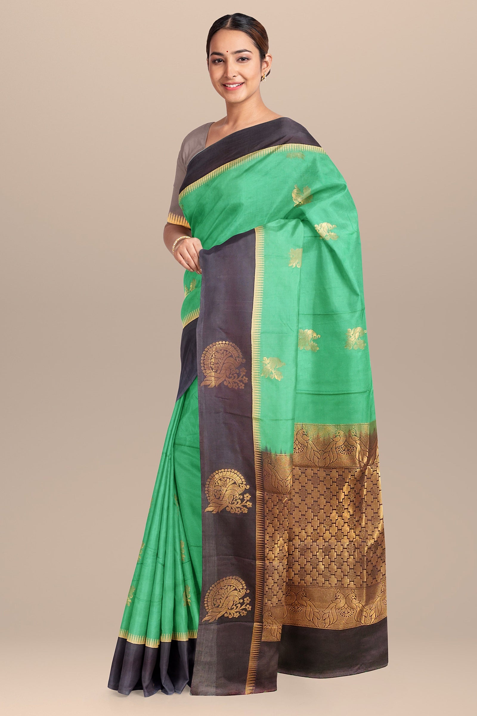 semi soft silk saree sea green color saree