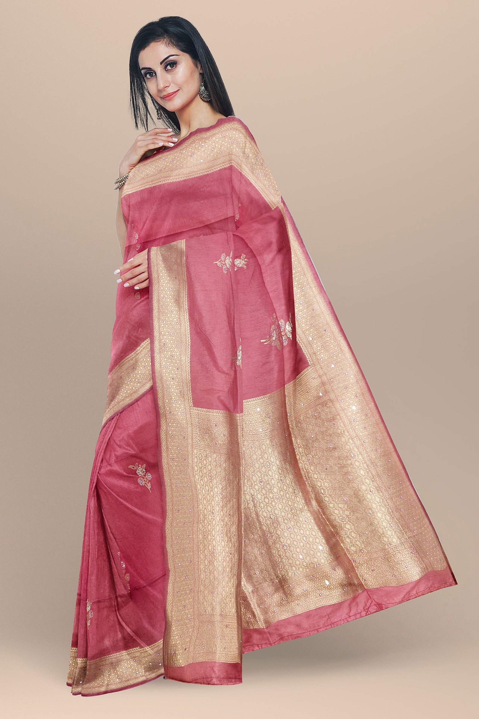 linen silk saree onion pink color