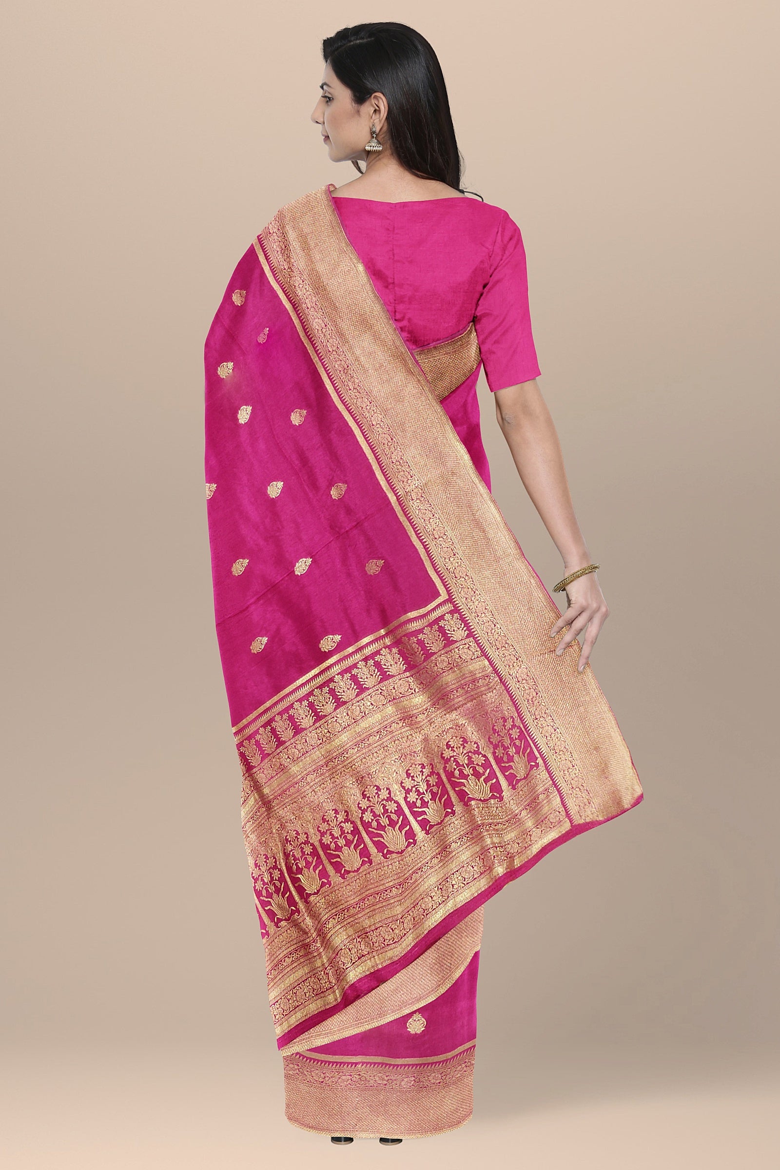 BANARAS SILK: Radiant rani-colored Banaras dola silk saree