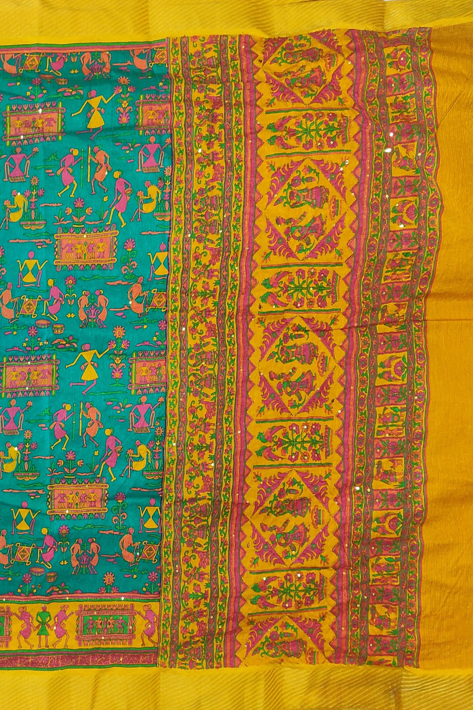 TUSSAR SILK: Unique Rama green semi-Tussar saree