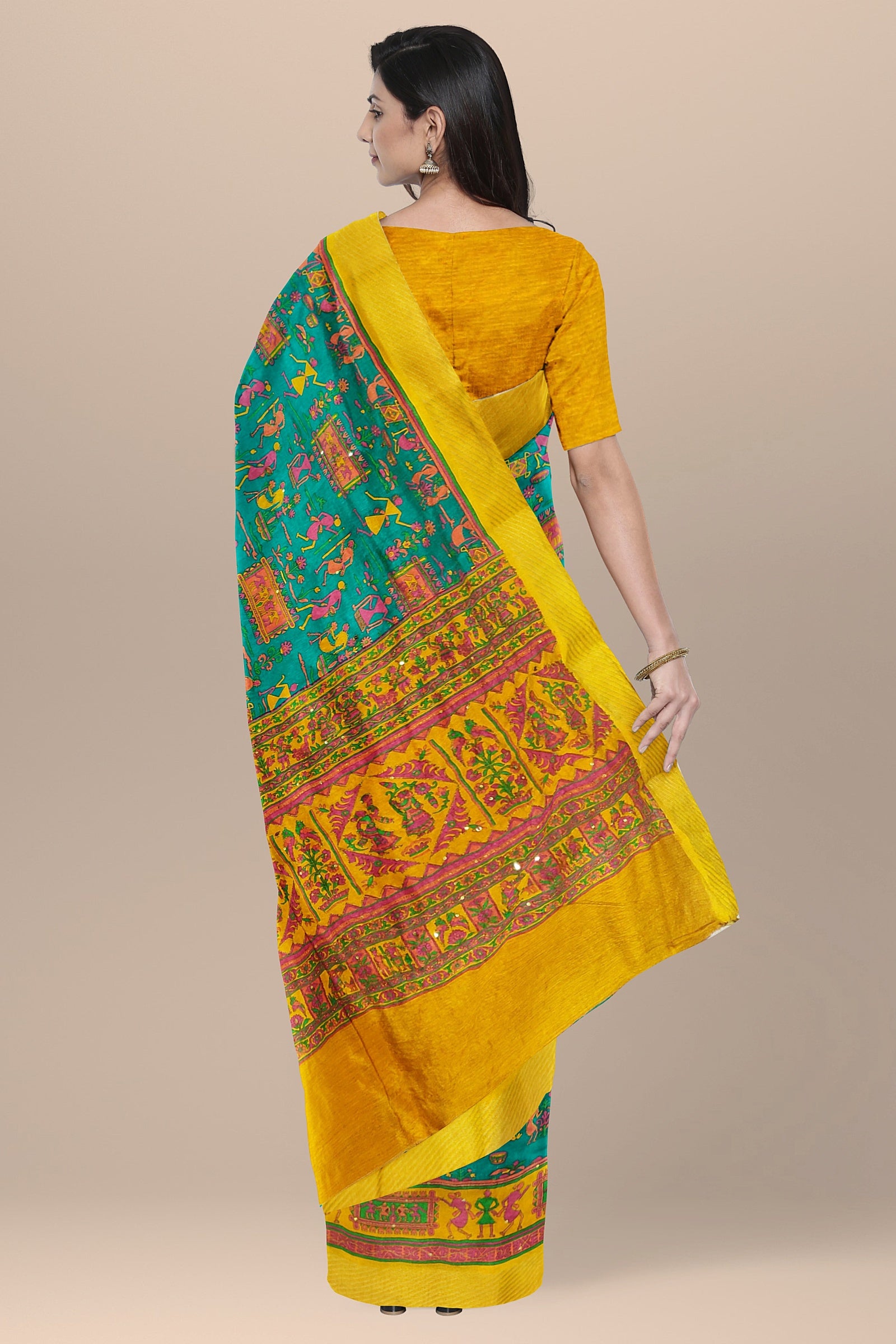 TUSSAR SILK: Unique Rama green semi-Tussar saree
