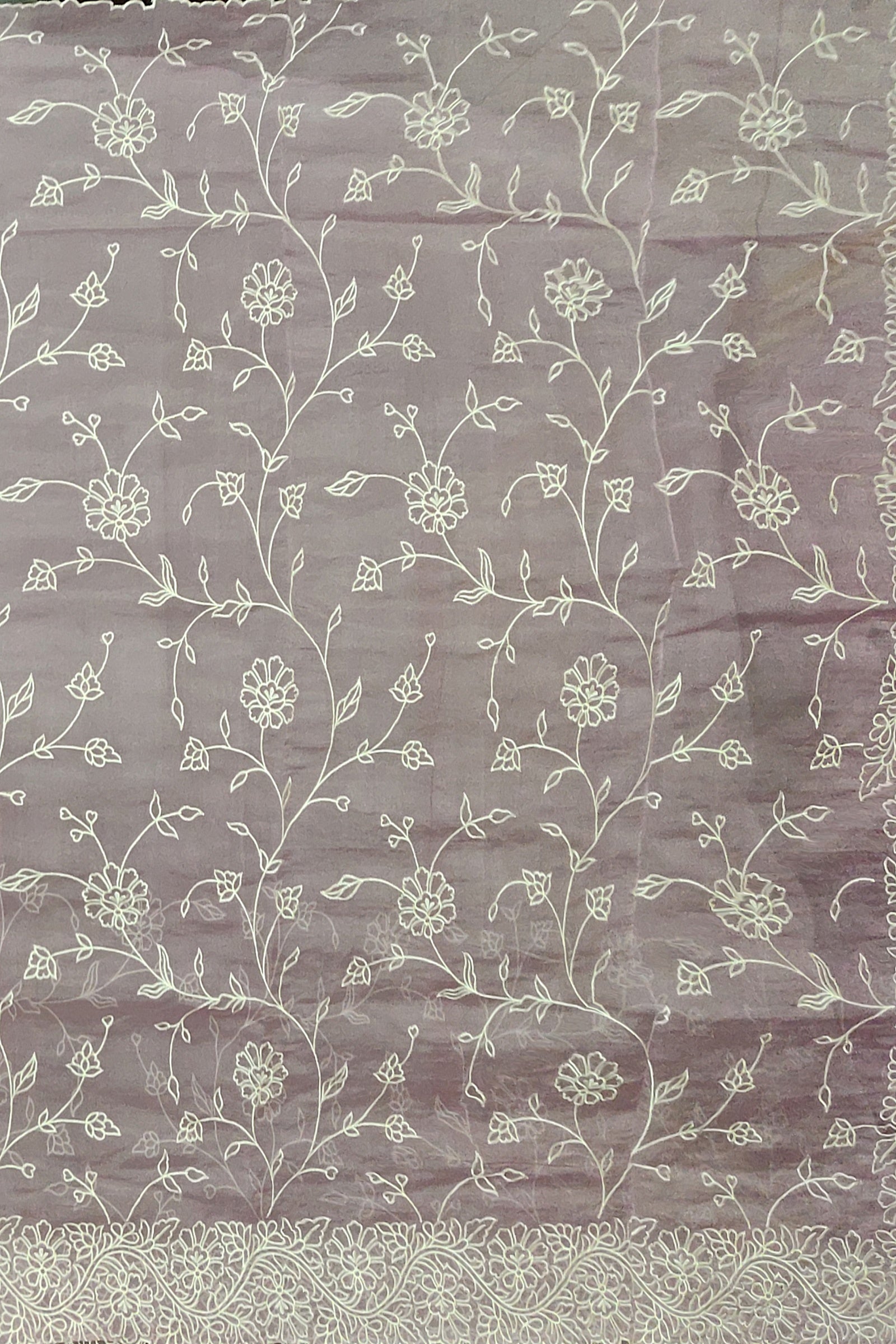 ORGANZA: Delicate grey semi-organza saree