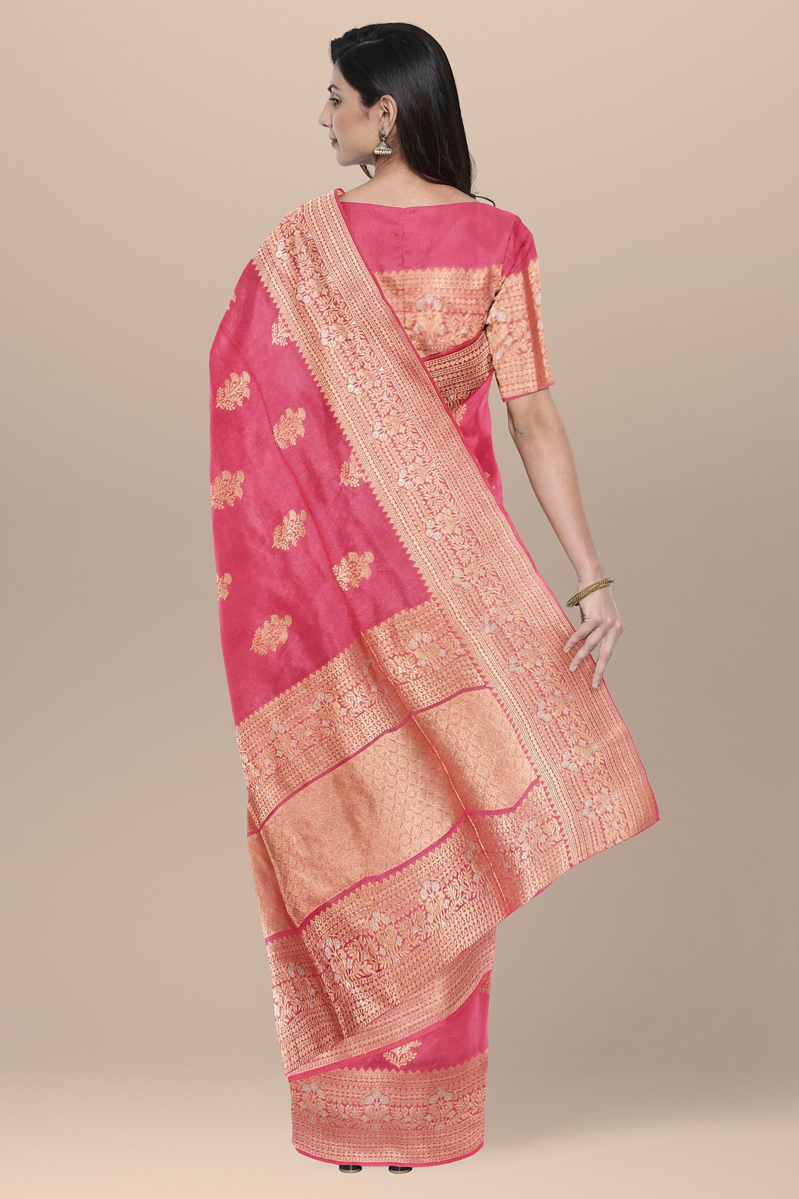 BANARAS SILK: Majestic rani pink Banaras semi-Kathan saree