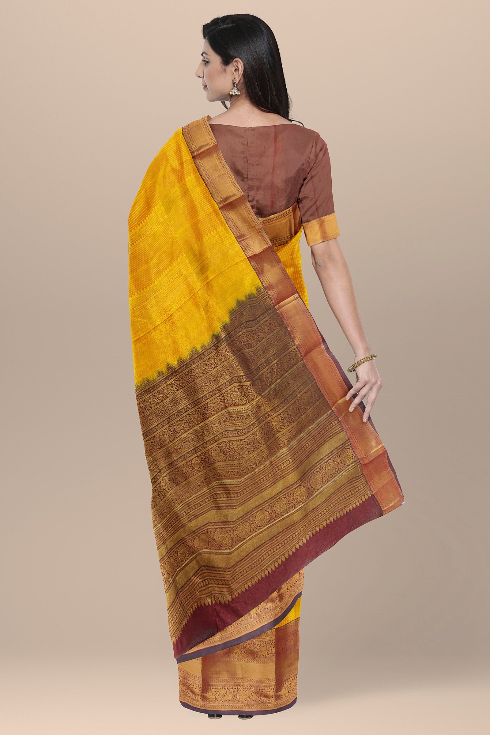 SEMI SILK: Mustard gold semi-silk saree