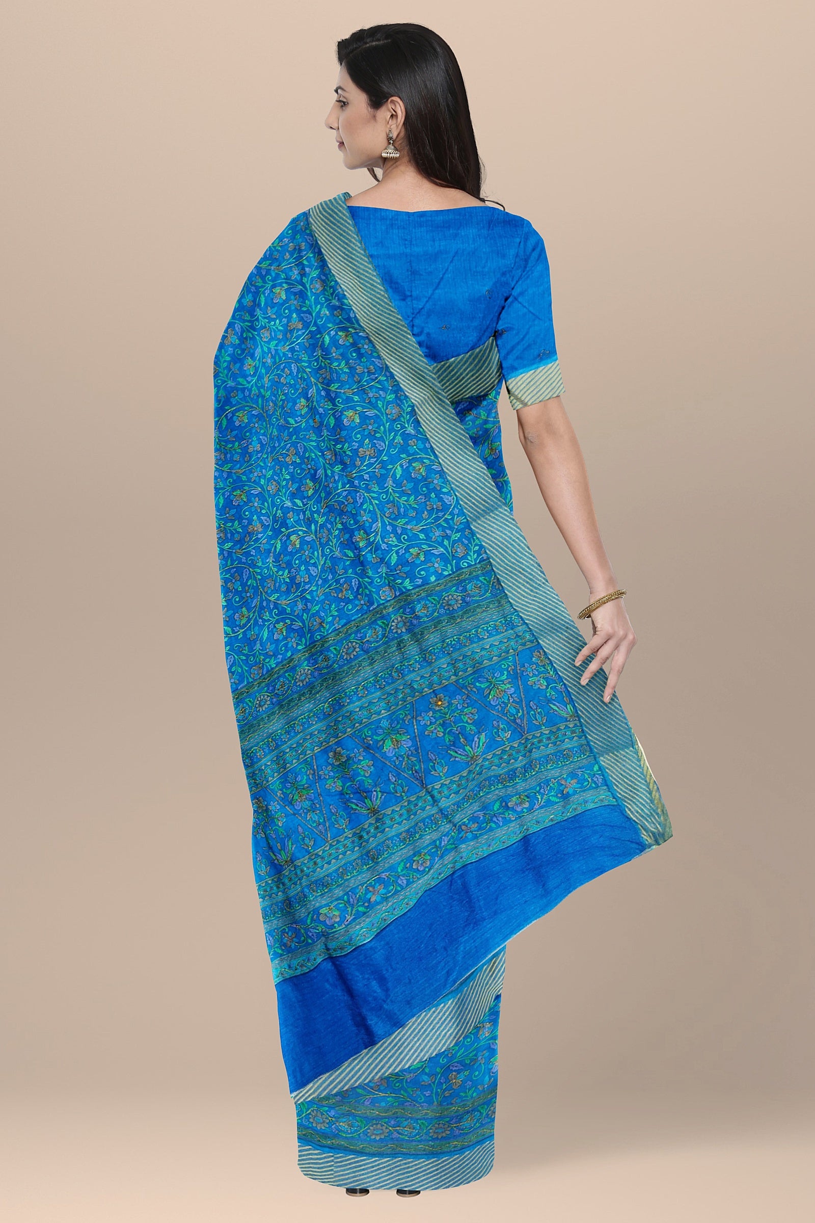TUSSAR SILK: Beautiful Firoza semi-Tussar saree
