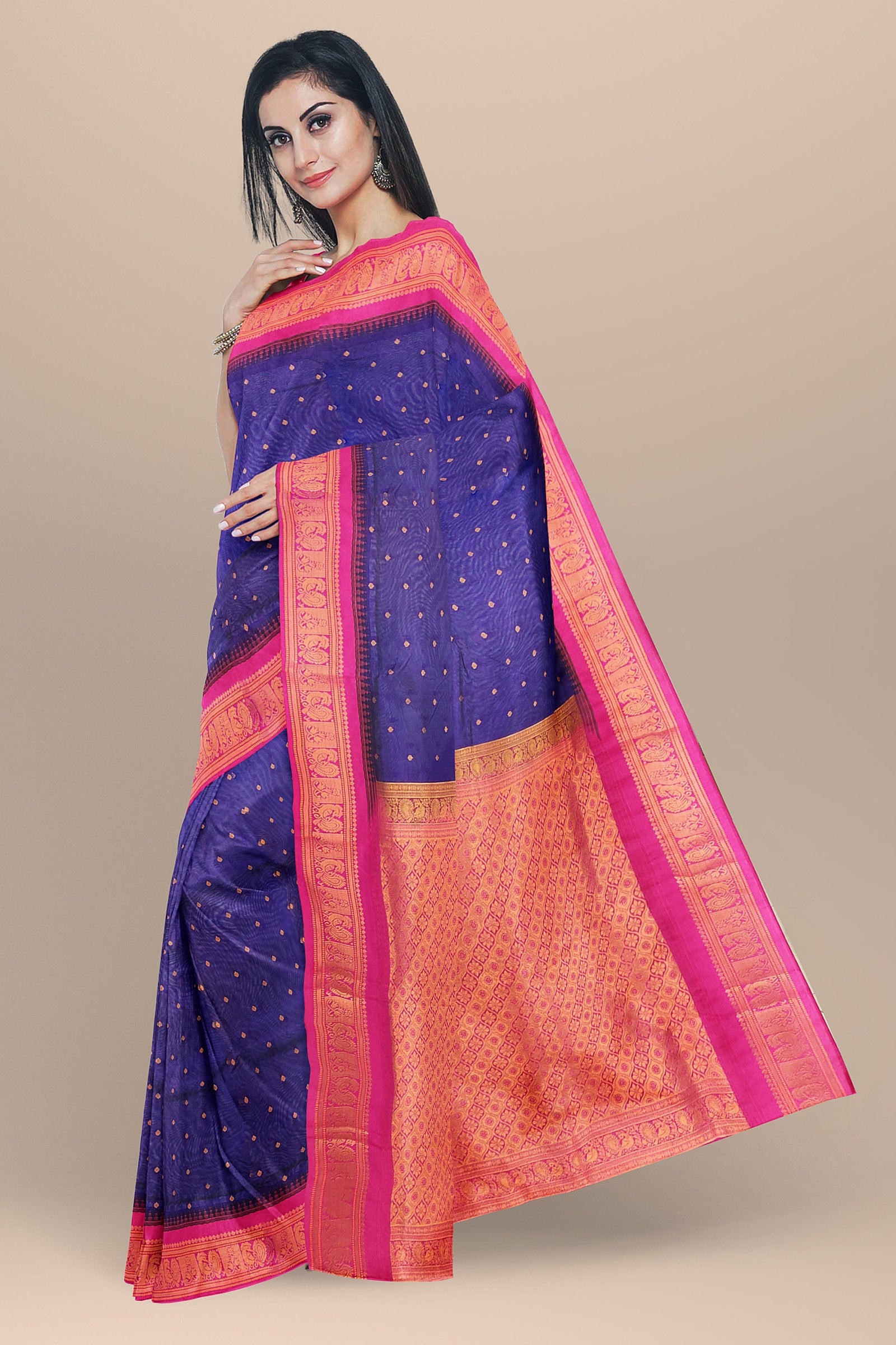 SEMI SILK SAREE: Vibrant violet semi-Gadwal silk saree