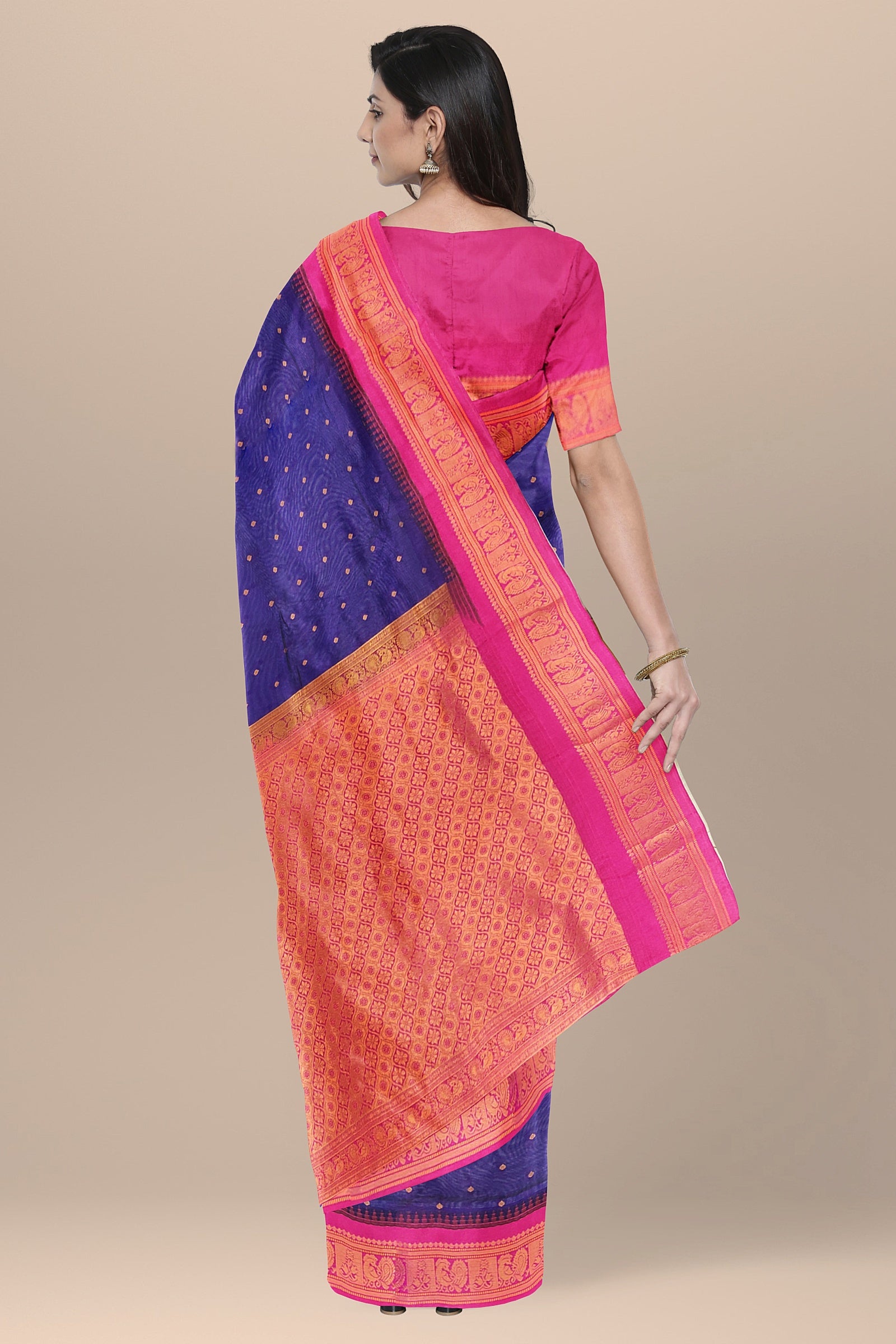 SEMI SILK SAREE: Vibrant violet semi-Gadwal silk saree