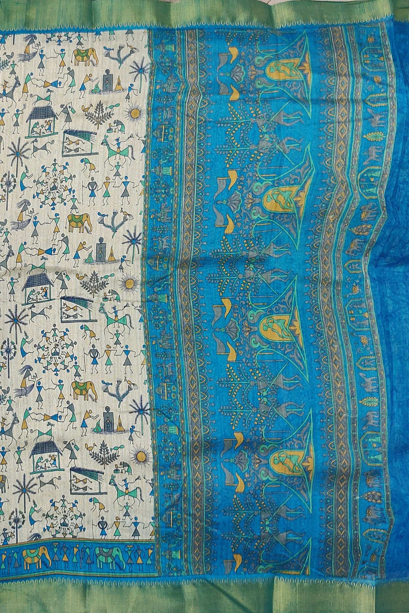 TUSSAR SILK: Beige semi-Tussar silk saree