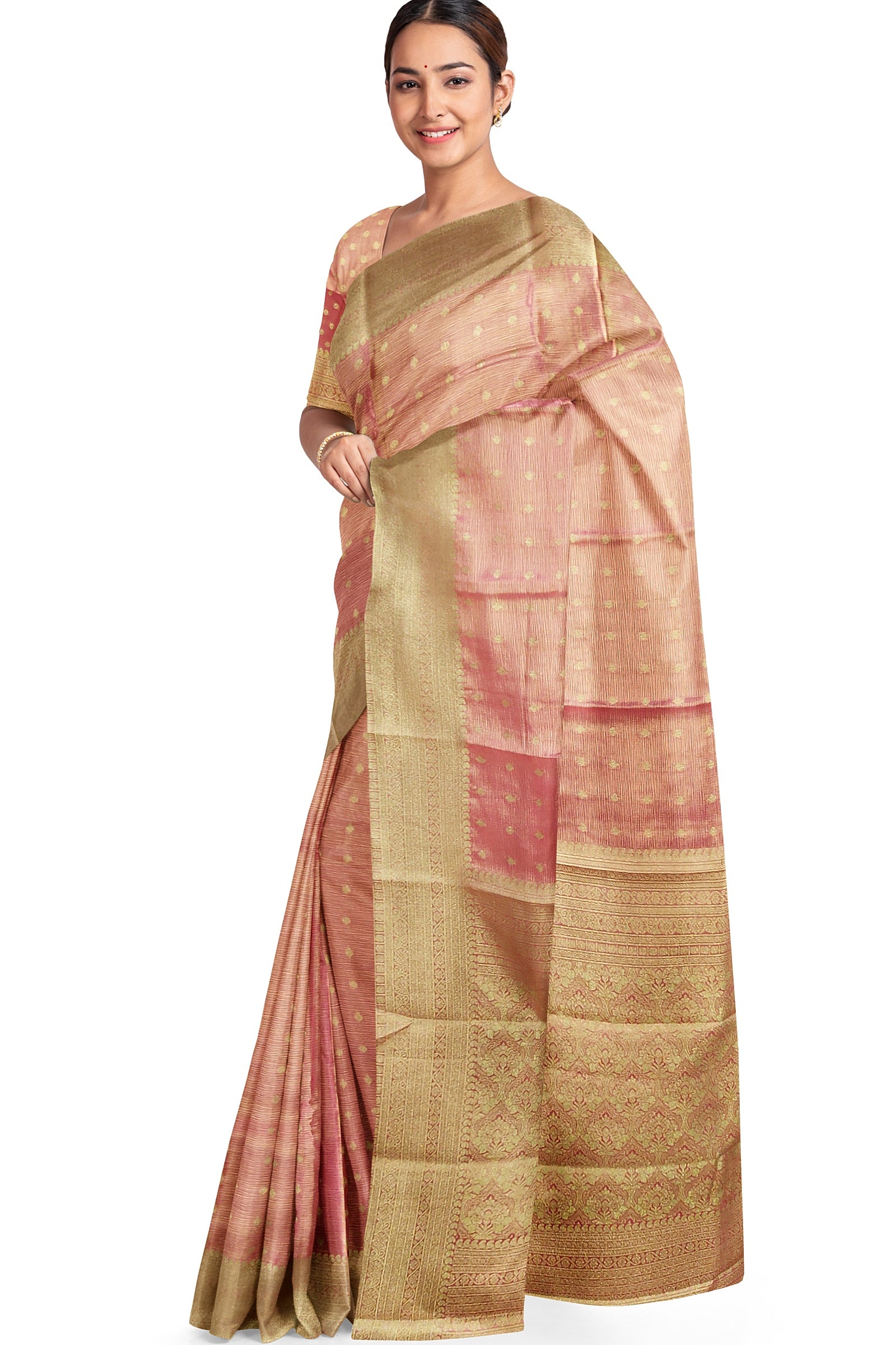 SEMI TISSUE SILK: Elegant onion pink saree
