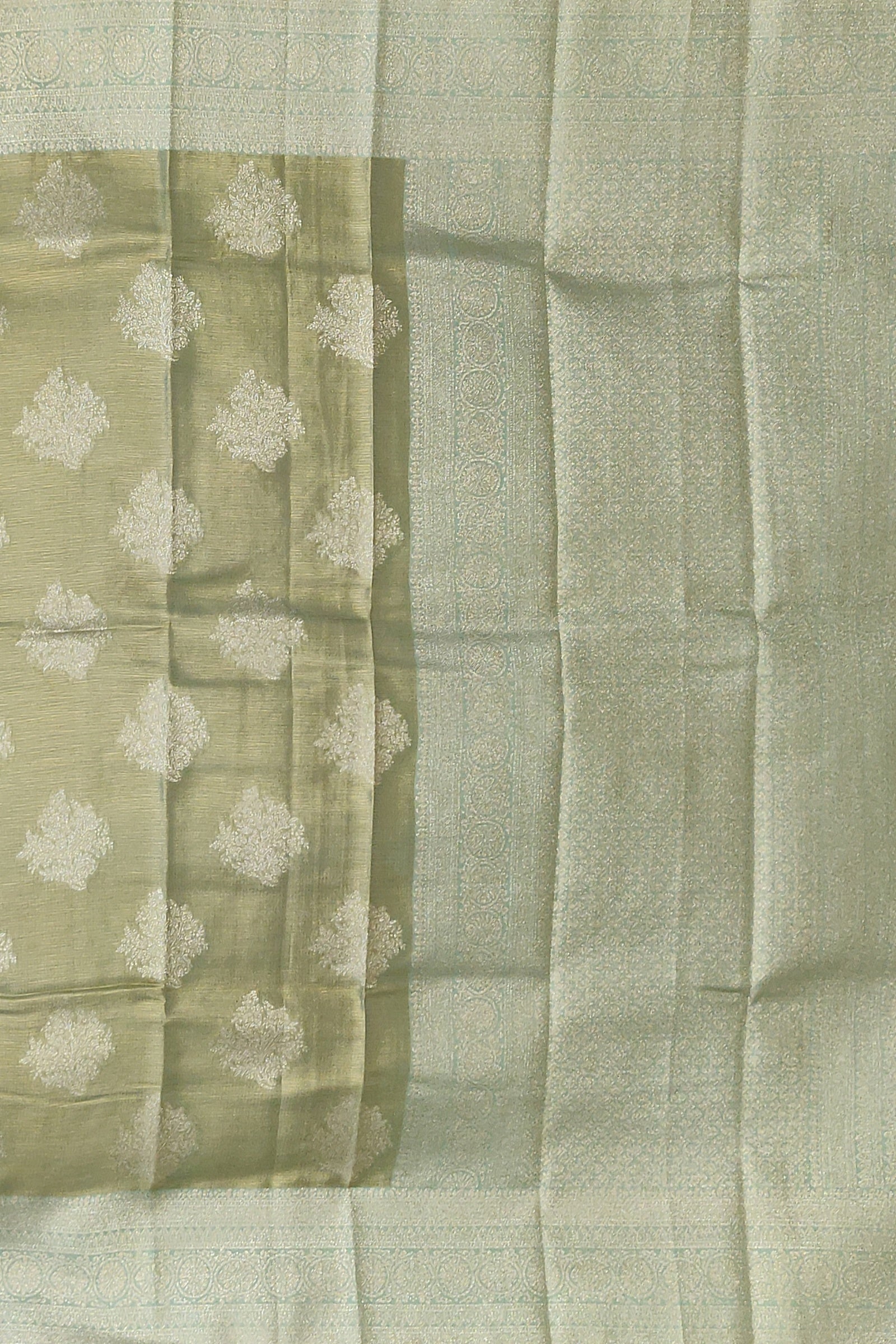 SEMI TISSUE SILK: Light mehendi-colored saree